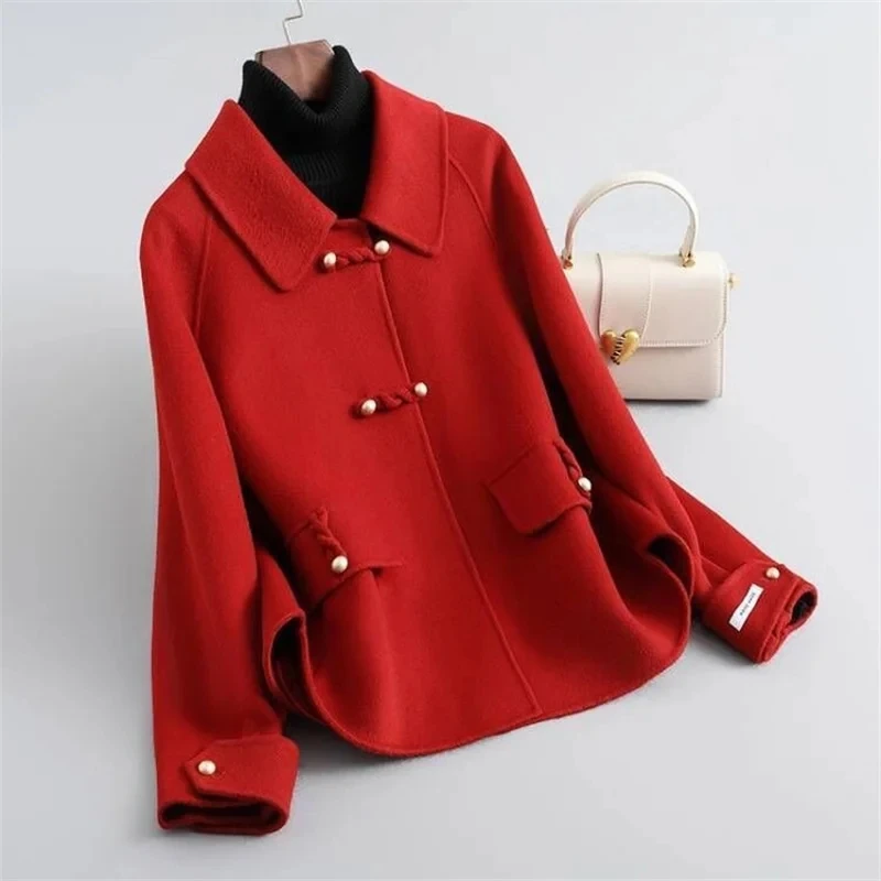 

Women's Autumn Fashion Short Double-sided Velvet Coat New Korean Female Elegant High Quality Loose Woolen Coat Female Overcoat