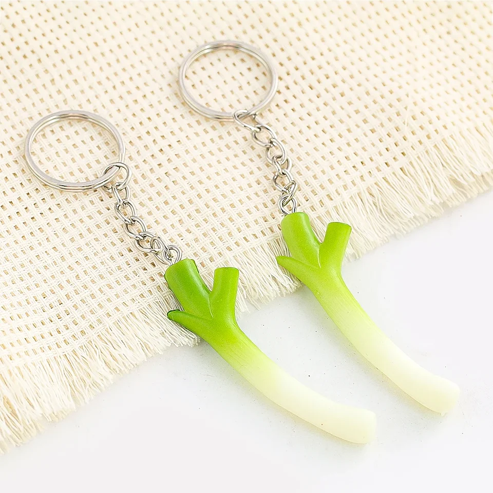 Cartoon Green Onion Model Charm Keychain Scallion Cabbage Radish Daikon Pendant Key Chain for Party Kids Gift Keyring Jewelry
