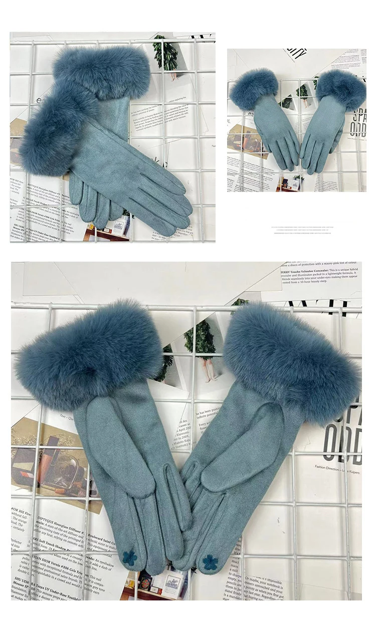 Winter Women Keep Warm Plus Velvet Touch Screen Thicken Plush Wrist Suede Gloves Solid Simple Elegant Soft Drive Cycling