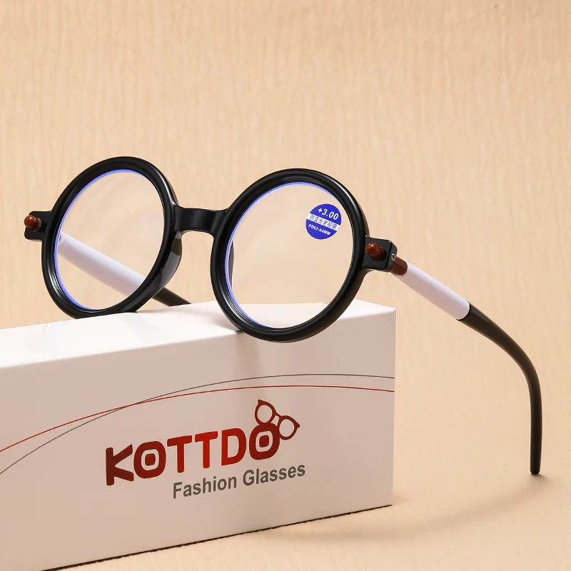 Stylish Round Black & White Vintage Anti-Blue Light Reading Glasses