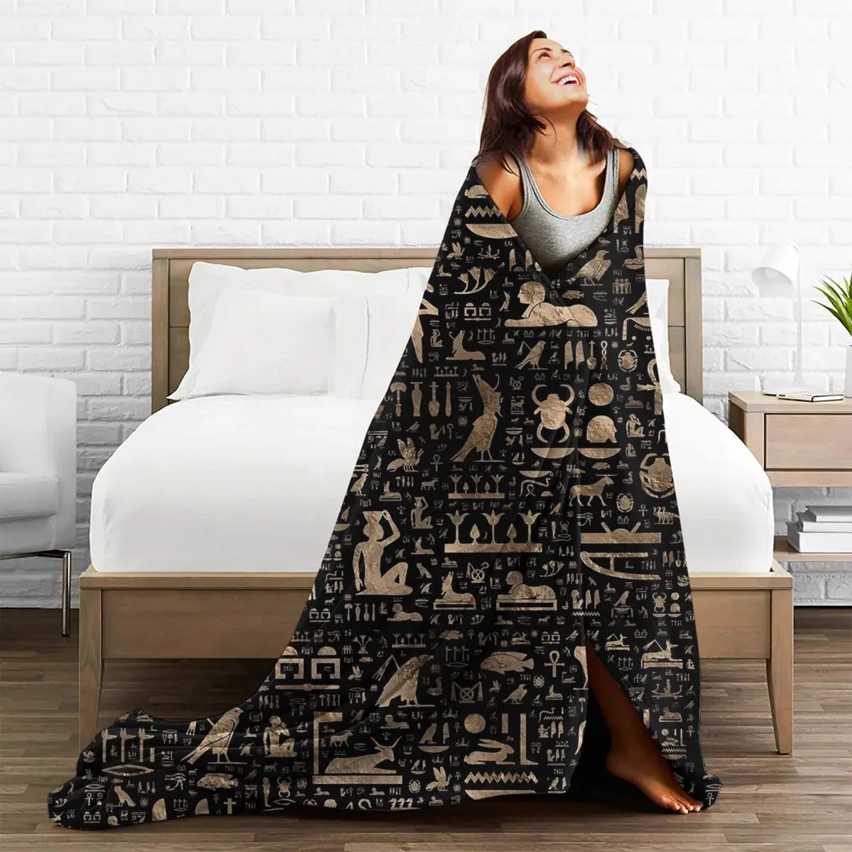 Ancient Egyptian Hieroglyphs Blanket Fleece Super Soft Throw Blankets Sofa Throw Blanket For Couch Travel Throws Bedspread Quilt 5