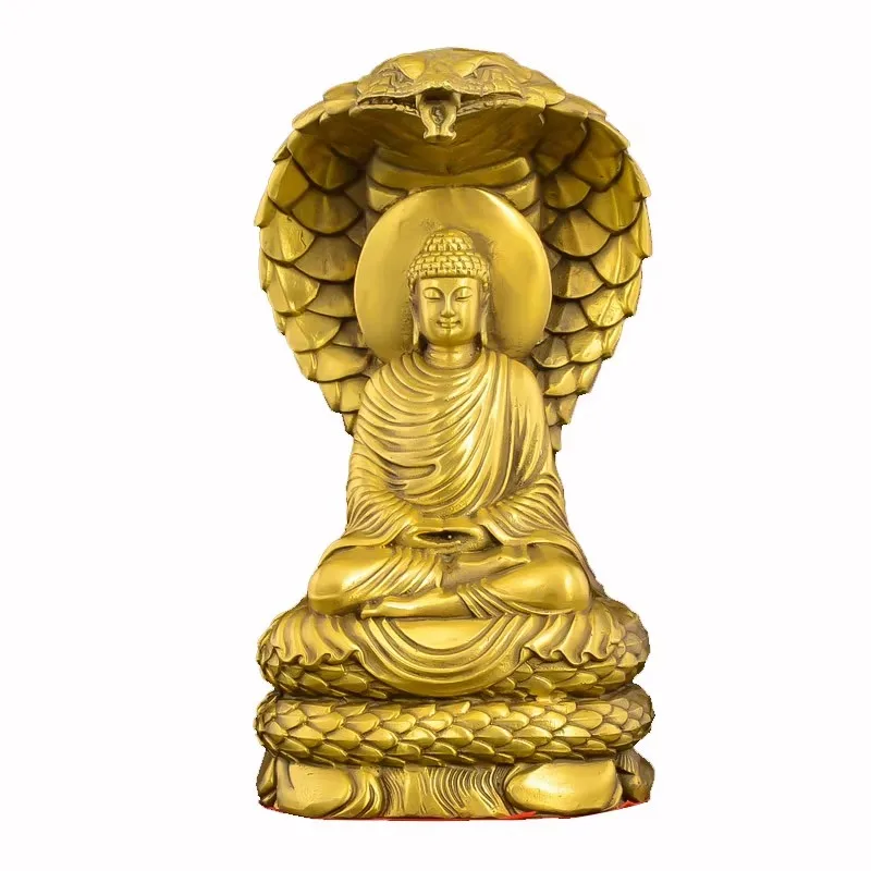Handmade Bronze Snake Guardian Buddha Statue - Sakyamuni & Vairocana Buddhist Altar Decor for Home Worship, Snake Deity Sculptur