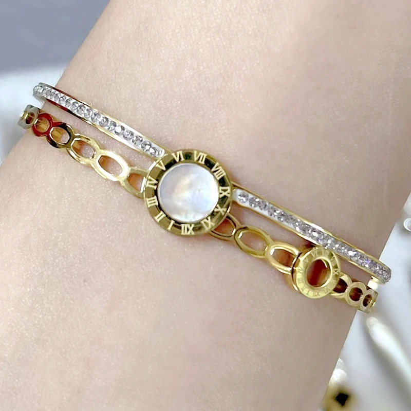316L Stainless Steel Bangle Roman Numerals Charms Sparkling Crystal Paved Infinity Design Unisex Wristband bangle bracelet stainless steel bracelet crystal bracelets