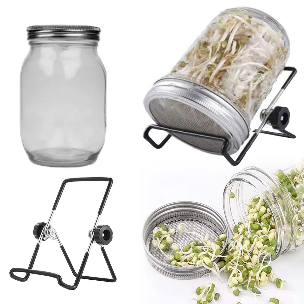 Sprouting Jars Kit Wide Mouth Sprouting Jar Germination Cover Sprouter Mason Jars support shelf