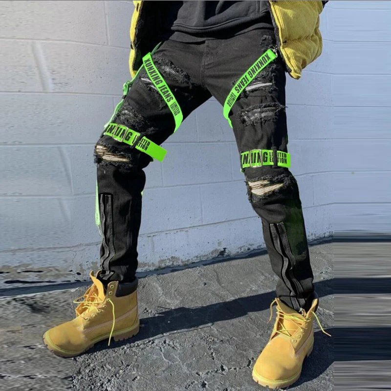 New Slim Men's Jeans Trendy Pants 2021 Street Hip Hop Casual Black Straight Pants Trendy Fashion
