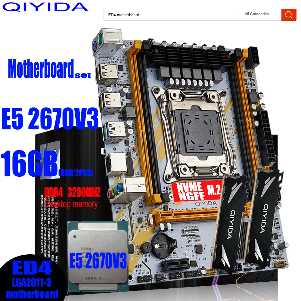 Qiyida X99 Motherboard Set Kit With Intel Lga2011-3 Xeon E5 2670 V3 Cpu ...