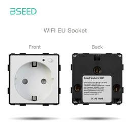 BSEED Smart Glass Panel Touch Switches with EU Power Outlet Functionality - White (WIFI Socket Part)