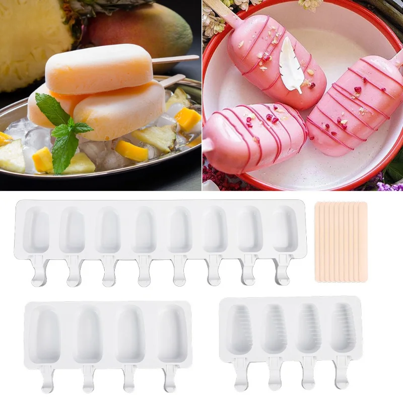 4-Cavity Baking Mini Silicone Ice Cream Molds Popsicle Molds Cake Chocolate Cakesicle Mold DIY Ice Pops Oval