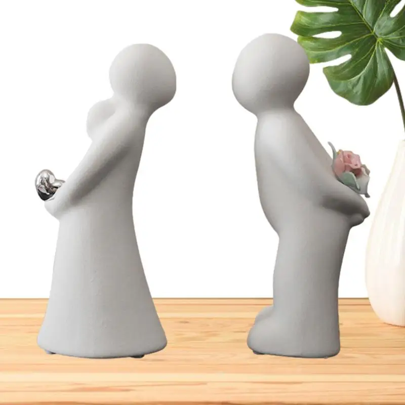 

Romantic Figurine Sculptures Modern Simple Couple Character Ornaments Ceramic Wedding Room Decoration Ornament For Wedding Gift