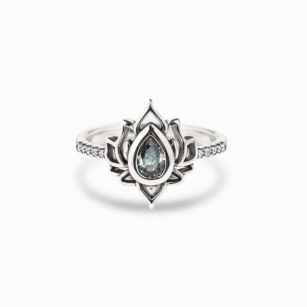 Фото Vintage Lotus Flower Rings for Women Simple Trend Zircon Wedding Ring Personality Creative Bosnian Rings Fashion Jewelry Gift №5