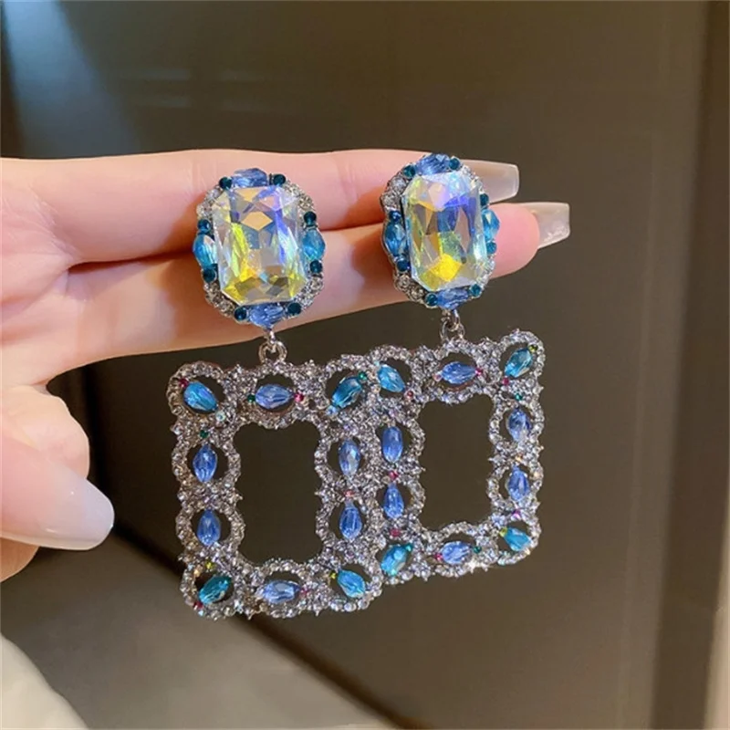 

FYUAN Vintage Colorful Square Crystal Drop Earrings Geometric Rhinestones Earrings Women Fashion Jewelry Gifts