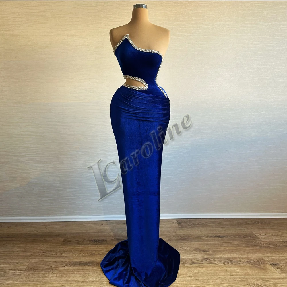 Caroline Charming Mermaid Celebrity Dresses with Rhinestones Crystals Pleated Strapless Long Party Vestidos de Festa Customised womens dress