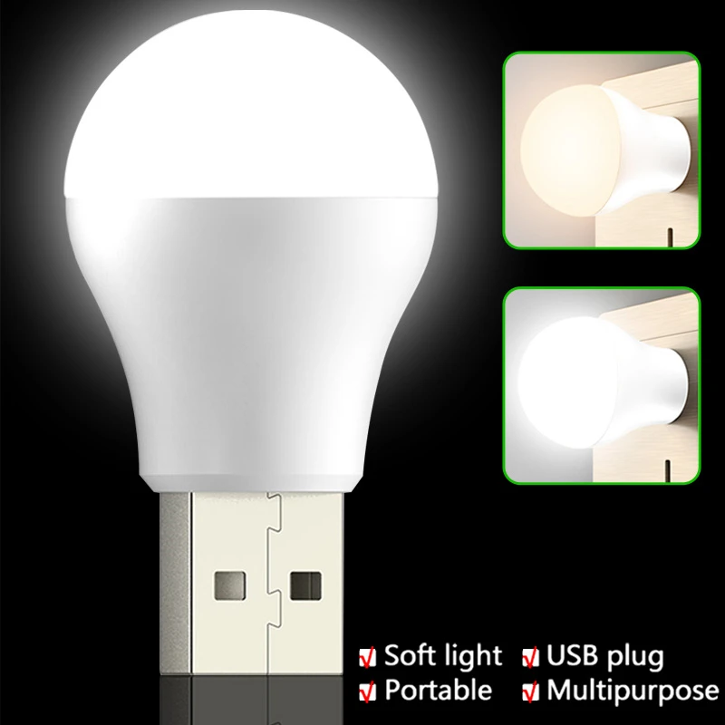 8pcs USB LED Night Light Mini Reading Lamp Portable Computer Mobile Power Charging Book Light