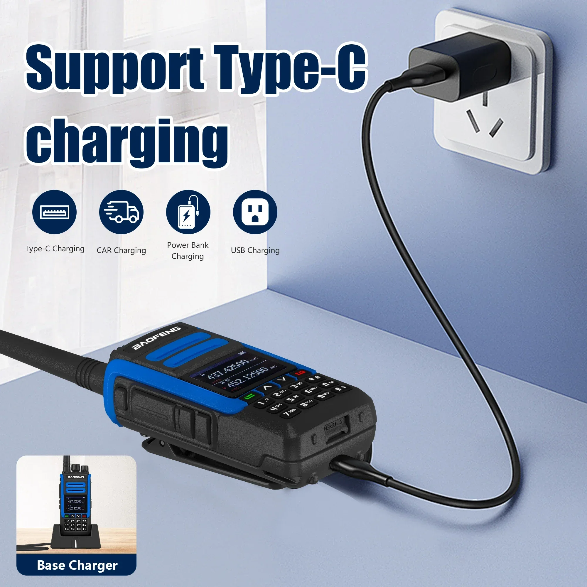 Baofeng BF-1802L Walkie Talkie USB-C Charging Tri-Band 220-260mhz Wireless Copy Frequency NOAA 999CH Battery Save Upgrade BF-H7 3