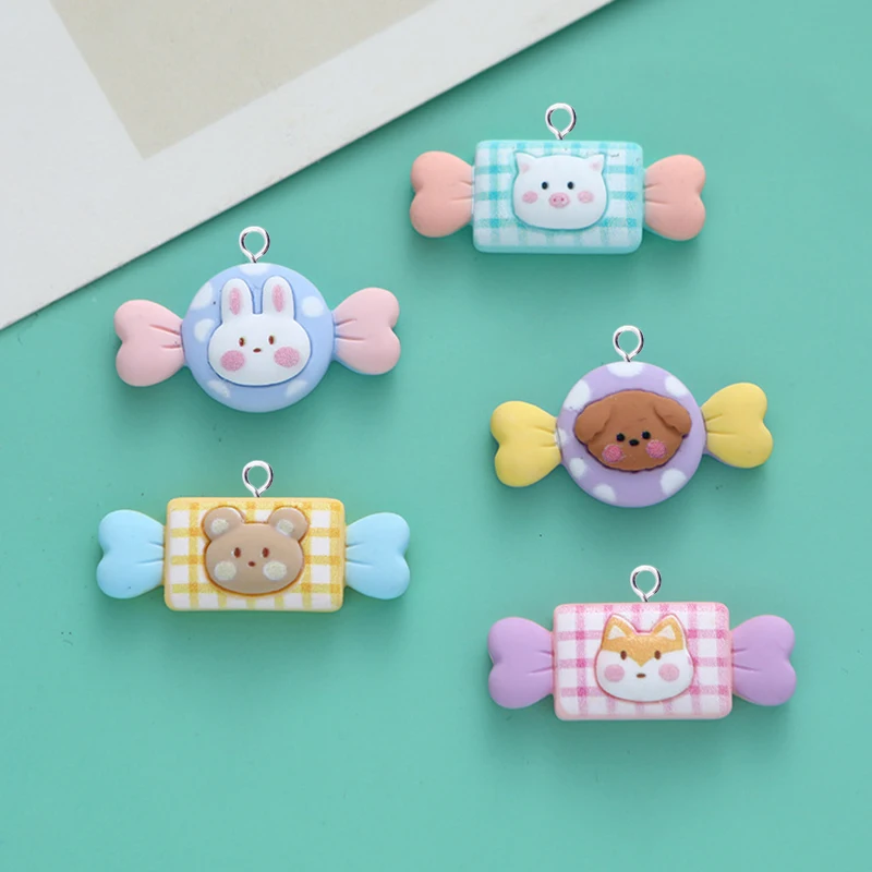 

10 шт. милый кролик медведь свинка медведь собака животные конфеты подвески из смолы с плоским основанием Diy Ювелирные изделия фурнитура