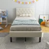 Twin Bed Frames for Kids, Modern Upholstered Platform Bed with Button Tufted Headboard, Wooden Slats Support Mattress 1