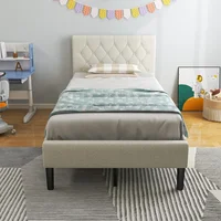 Twin Bed Frames for Kids, Modern Upholstered Platform Bed with Button Tufted Headboard, Wooden Slats Support Mattress 1