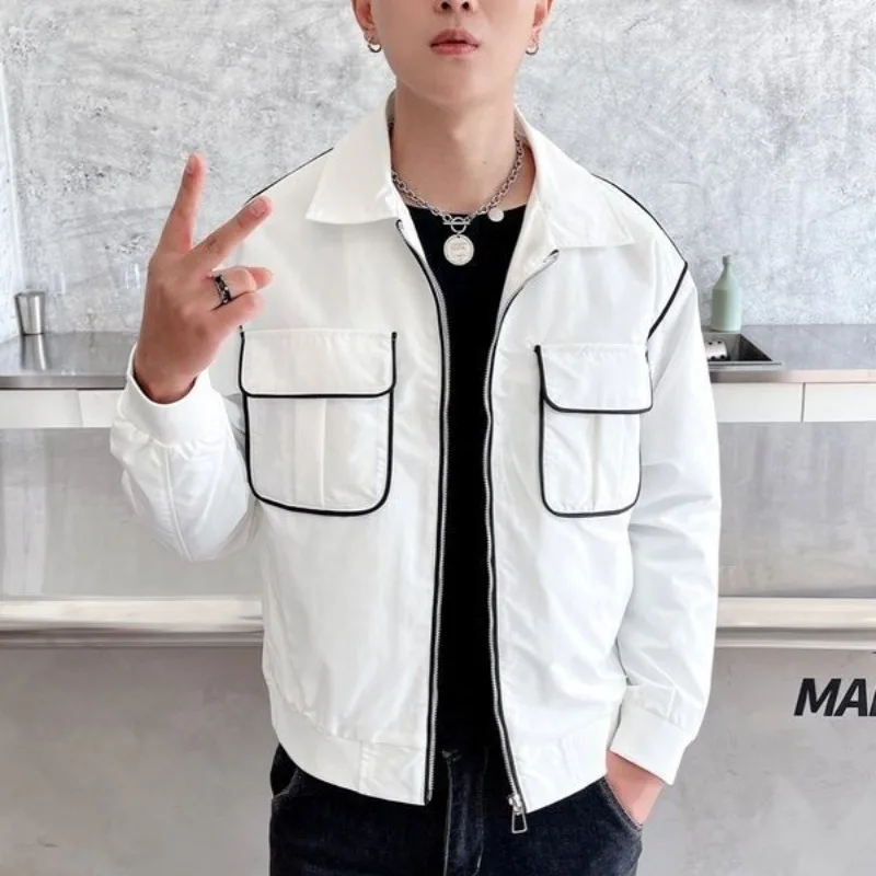 Business Casual Boyfriend 2024 Spliced and Autumn Spliced Square Collar Zipper Pocket Fashion Solid Minimalist Long Sleeved Coat
