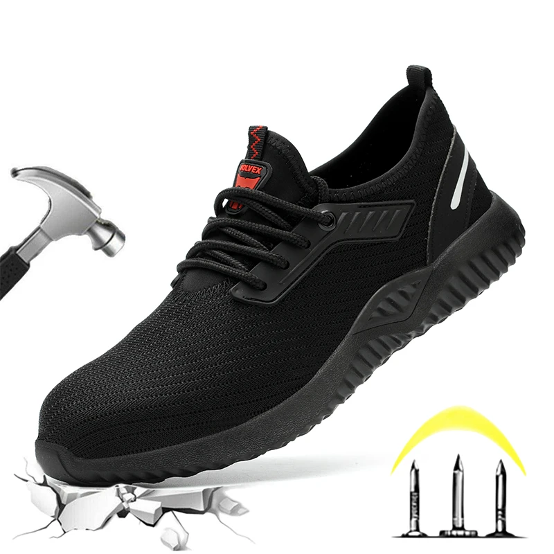 

Dian Sen Light Breathable Sneaker Boots for Men Black Anti Puncture Men's Sports Shoes Mesh Steel Toe Cap Male Safety Work Shoes