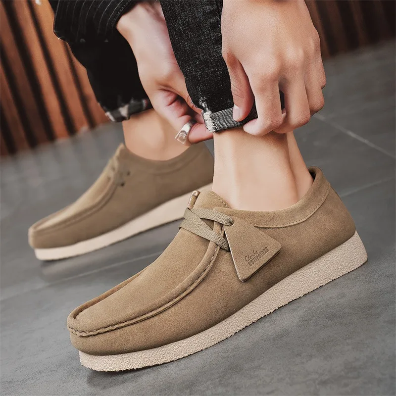 Fashion Khaki Casual Shoes For Men Suede Leather Loafers Men Platform Slip-on Men's Driving Shoes Lightweight Leisure Men Shoes 3