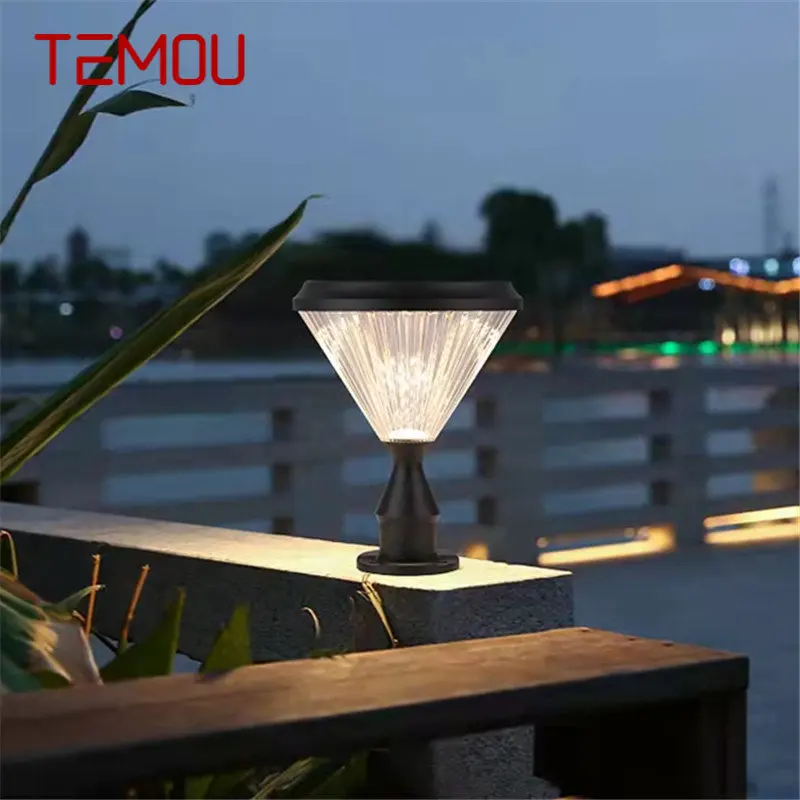 

TEMOU Solar Post Lamp Modern Creative Outdoor Gate Lighting Waterproof LED for Courtyard Garden Balcony Porch Decor