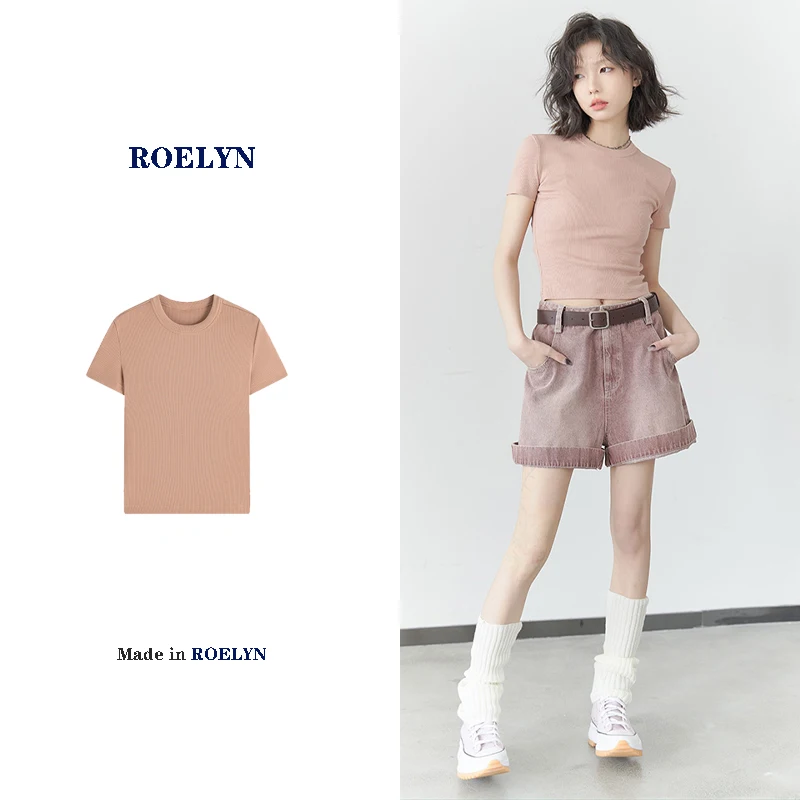 

ROELYN™ Short Shoulder Short Sleeve T-shirt Women's Summer Top Solid Underlay