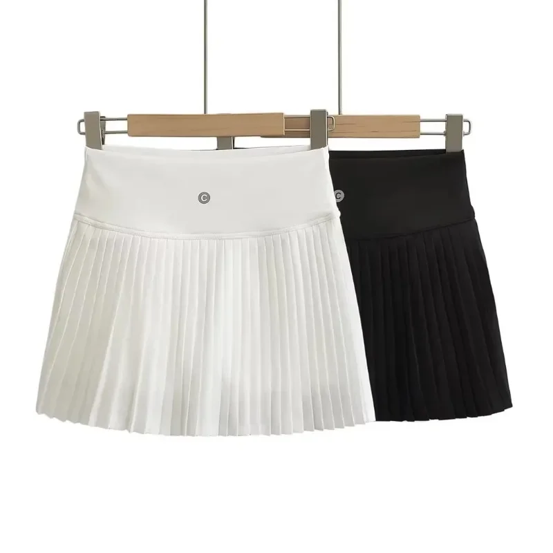 White Casual Pleated Skirts For Women Autumn Run Yoga Women's Elastic Short Skirt Street Female Solid High Waist Mini Skirts