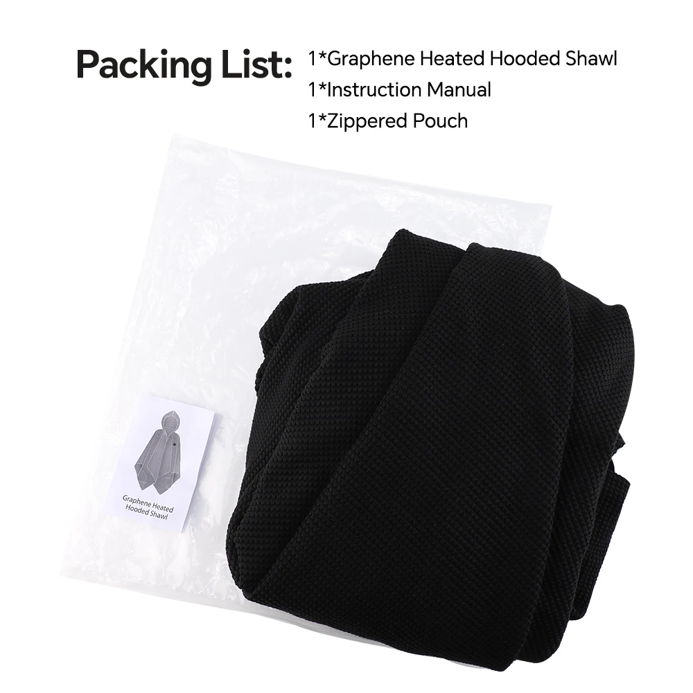 Heated Shawl Wearable Heated Blanket Graphene Heating Shawl with 3 Heat Levels Hooded Design USB Powered Portable Body Warmer