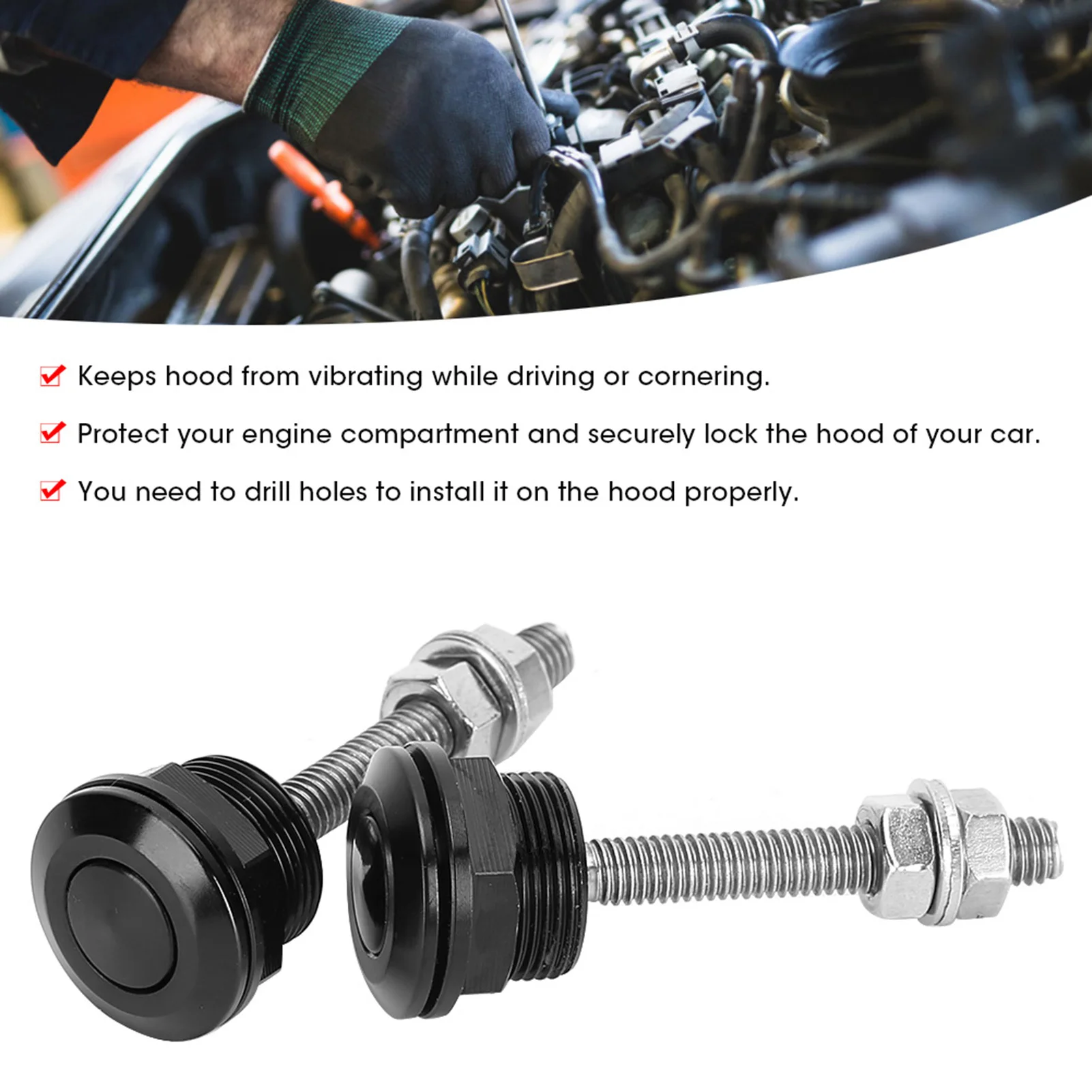 Hood Pins Lock 2pcs Universal Car Engine Hood Quick Release