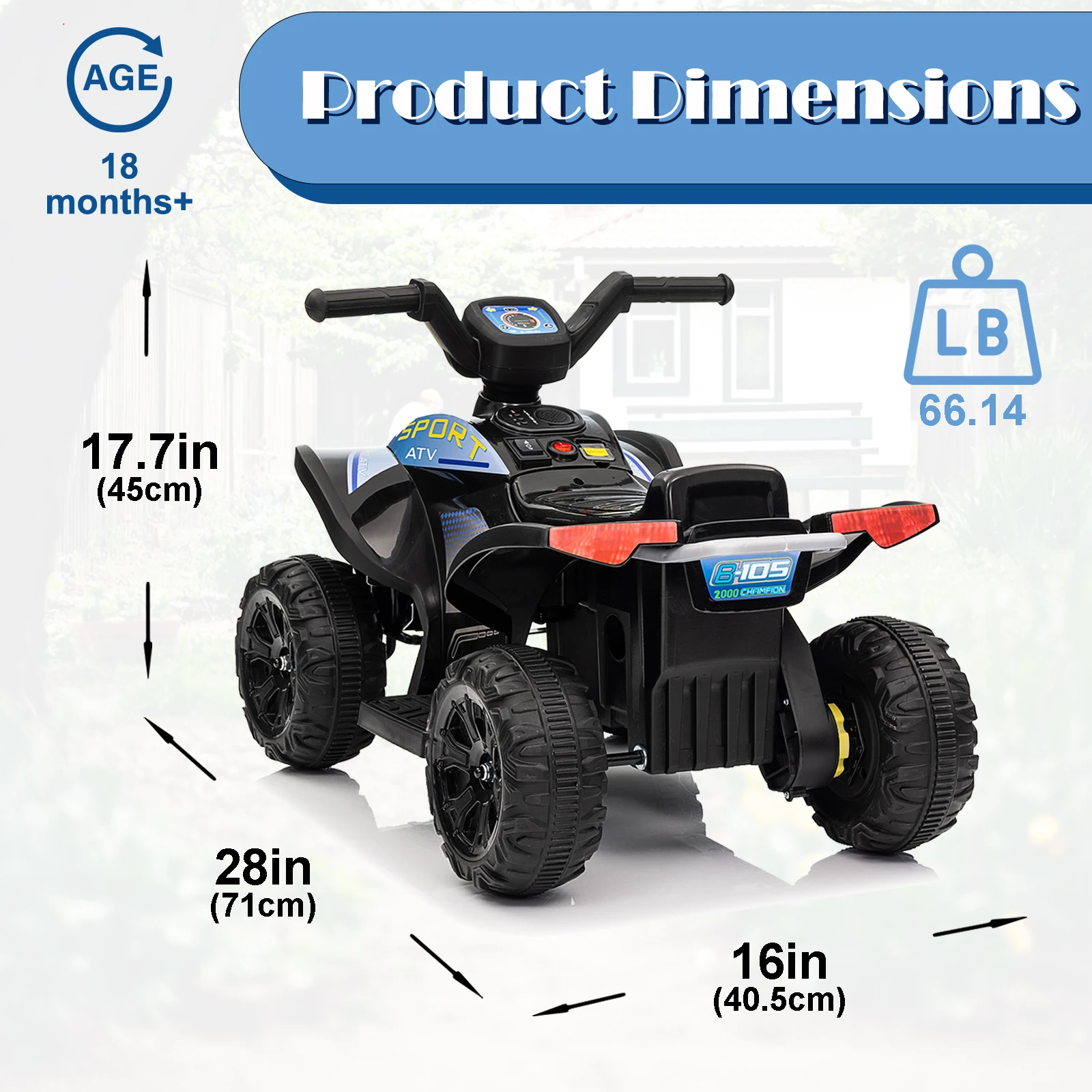 6V ATV Quad for Kids, Electric Ride on Toys for Toddlers w/MP3, LED Light, Spring Suspension, One-Button Start, Foot Accelerator