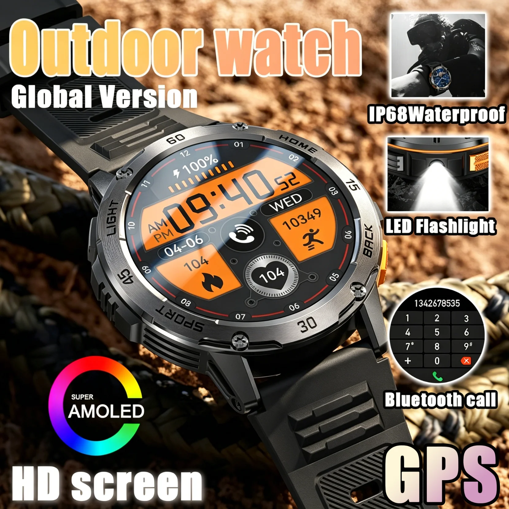 2026 New Outdoor Sports Smartwatch Men GPS Positioning Large battery HD Call HD Screen Compass IP68 Waterproof Watch Man Fitness 1