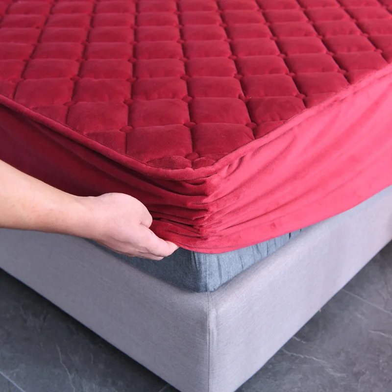 Plush Thicken Quilted Fitted Sheet Warm Soft Velvet Fit Sheet Single Double Queen Size Mattress Cover With Elastic Band Bedsheet 3