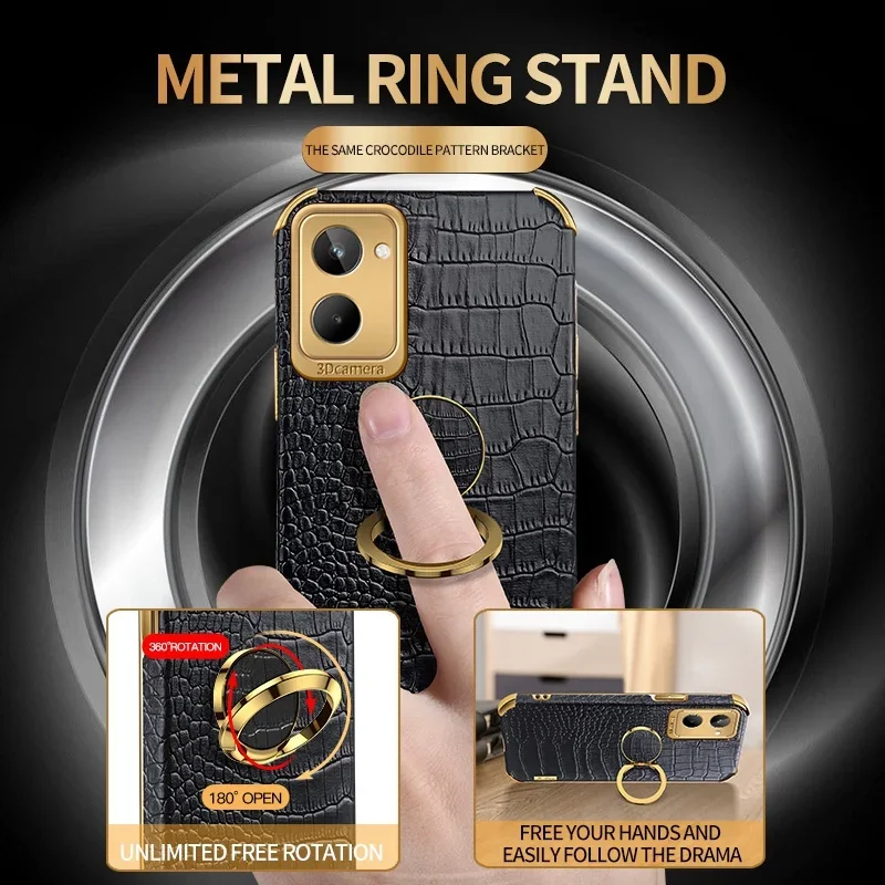 Luxury PU Leather Phone Case with Ring Holder and Silicone Protection