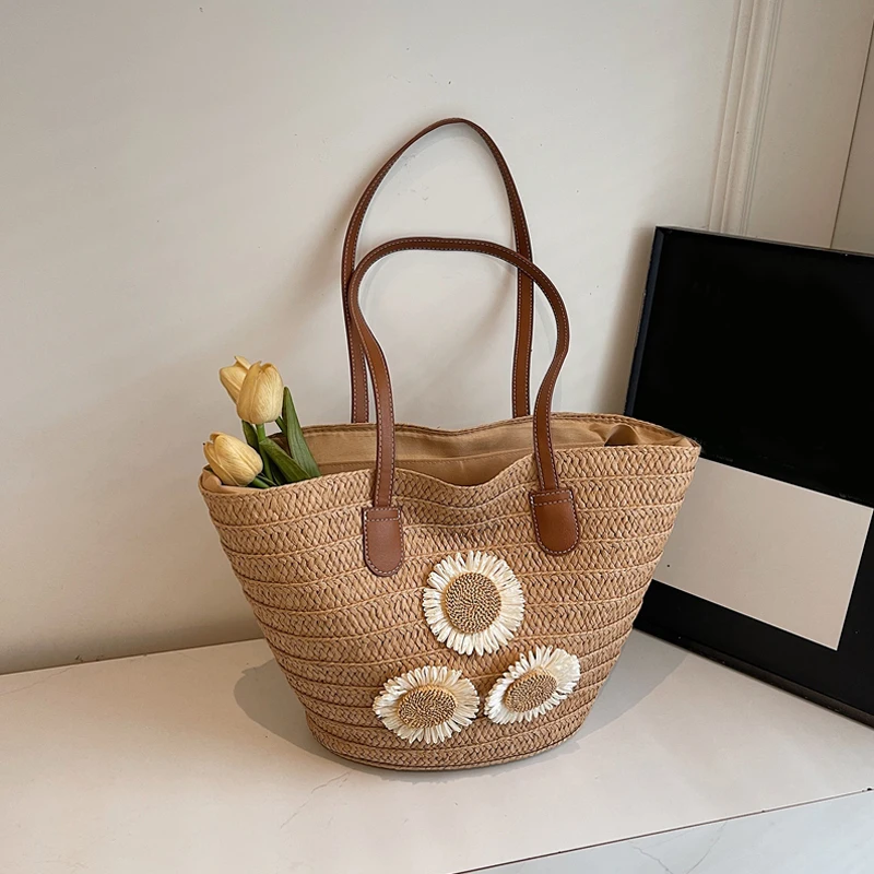 Woven Women Handbag Large Capactity Basket Summer Beach Bag Shopper Tote Ladies Travel Shoulder Underarm Bags 1