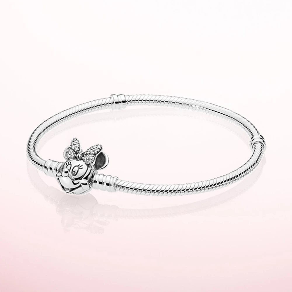 Pulsera Disney Collection moment, brazalete de cadena de serpiente con broche de Minnie Mouse Pavé, regalo de Plata de Ley 925, amor de cumpleaños| | AliExpress