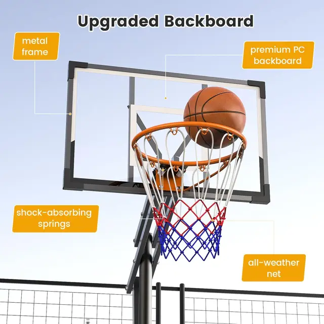 8.5ft Adjustable Portable Basketball Hoop with HDPE Backboard & Wheels for Kids/Teens/Adults