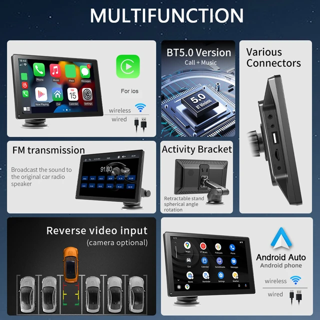 Reproductor Multimedia con pantalla táctil para coche, Radio con Android,  Carplay inalámbrico, pantalla táctil, USB, Bluetooth, Universal, 7  pulgadas, color negro - AliExpress