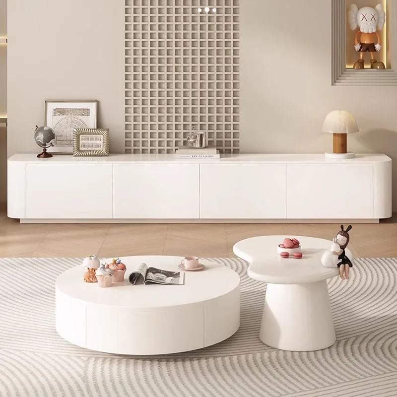 

Clear Round Side Coffee Table Modern Simple Aesthetic Design Minimalist Coffee Table White Low Mesa Auxiliar Salon Furniture