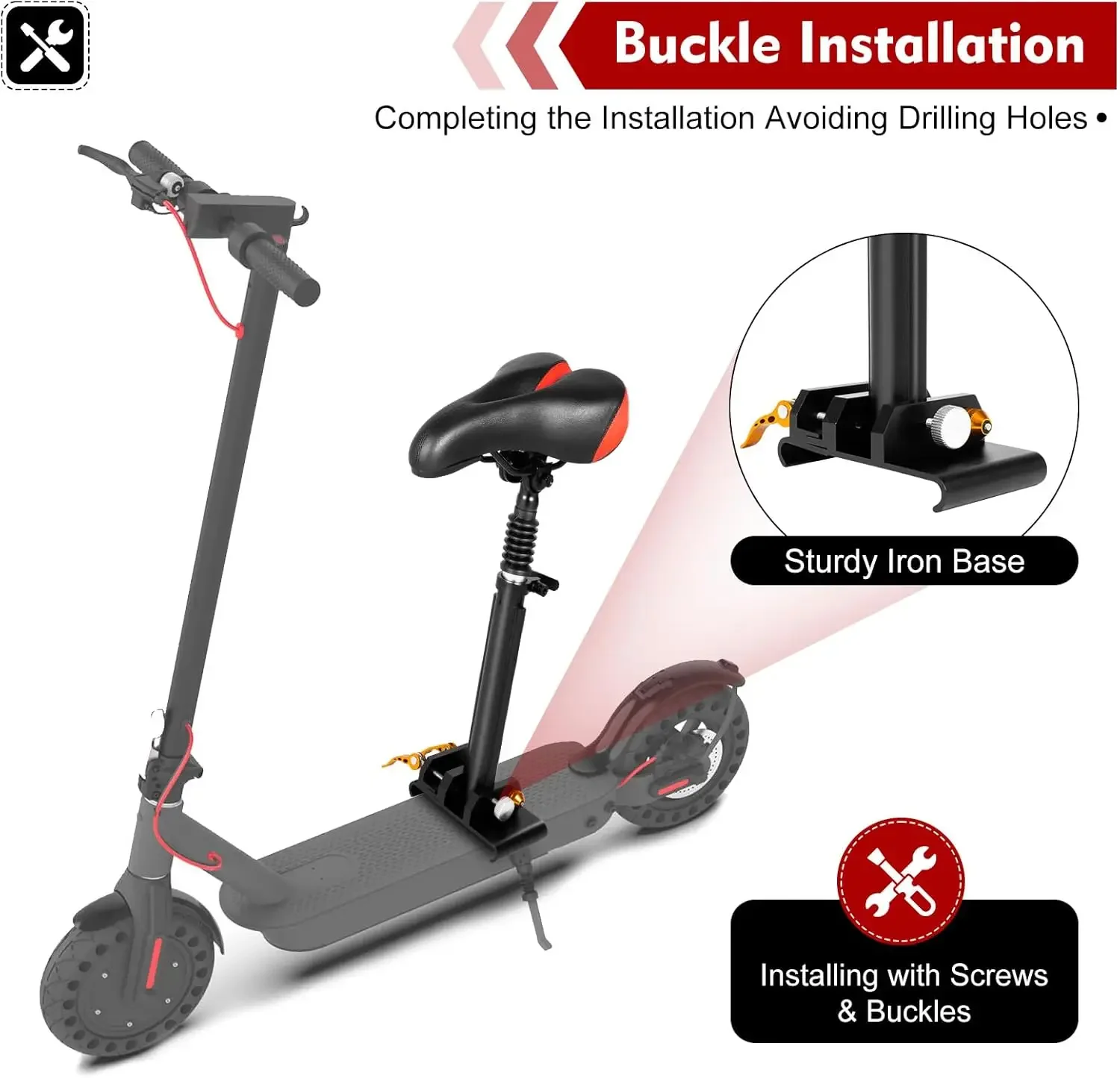 Universeller Sattel für Roller-Sitzkissen, faltbarer Stuhl, höhenverstellbare Stoßdämpfung, klappbare Sattelsitze für Elektroroller – Detail 6