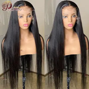 13x6 Transparent Straight Lace Front Wig Human Hair Pre-Plucked 180% Brazilian Natural Black Lace Frontal Wig For Women 34inches