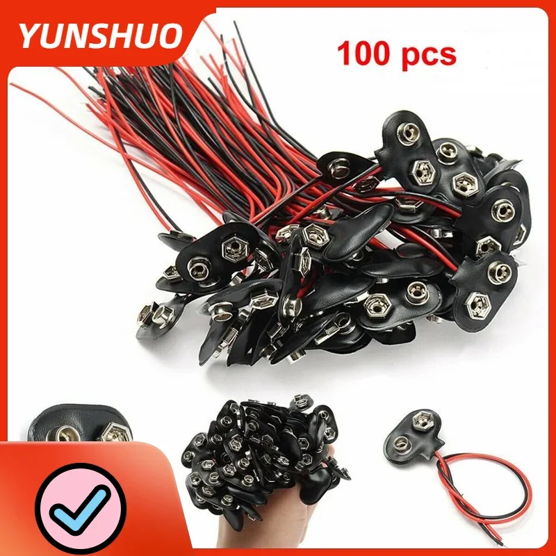 100 ชิ้น/ล็อต 9V แบตเตอรี่ Snap คลิป T สไตล์สายไฟผู้ถืออะแดปเตอร์ 150 มม 1