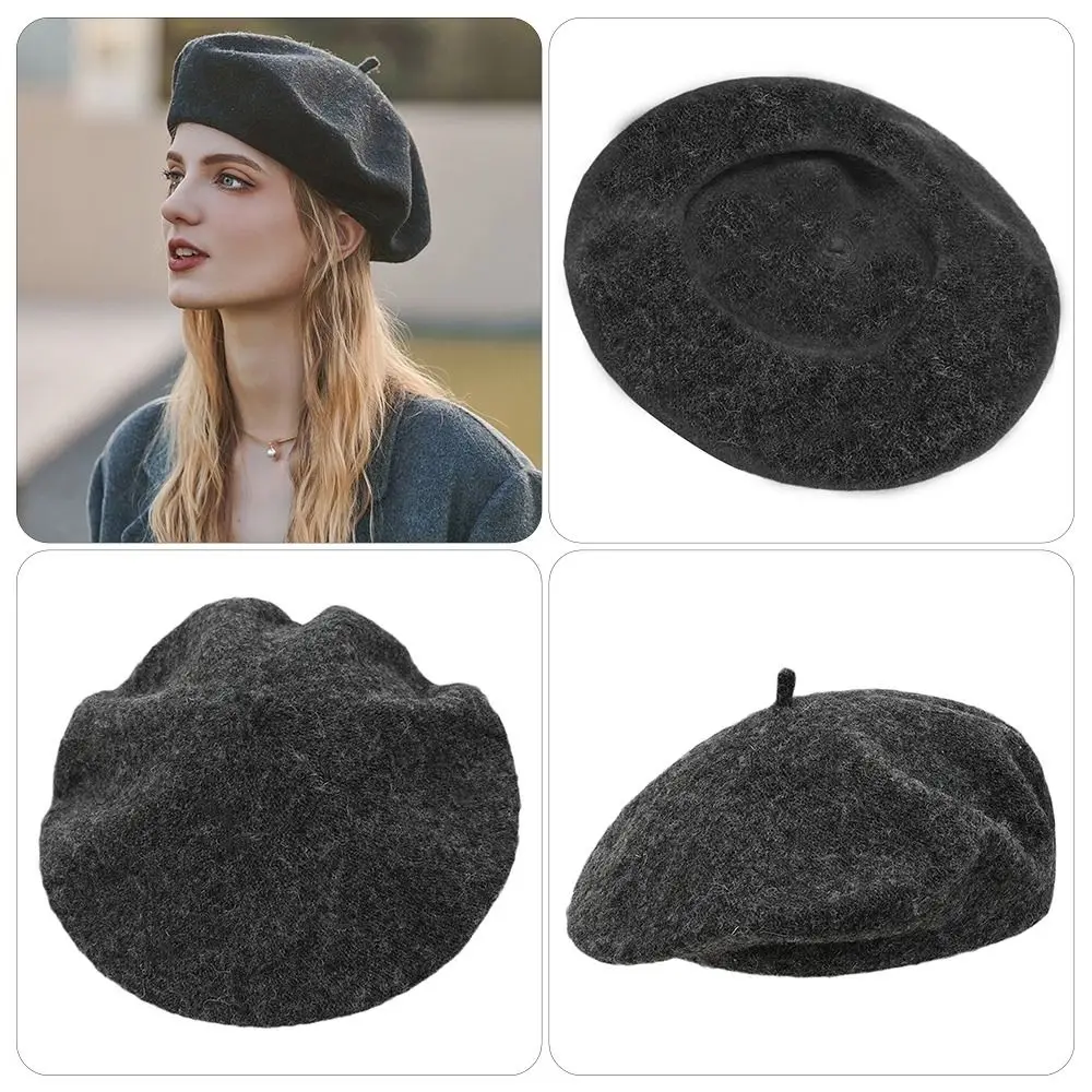 Autumn Winter Wool Berets Hat Elegant Women Girls Retro Plain Cap Solid Color All Matched Lady French Artist Hat
