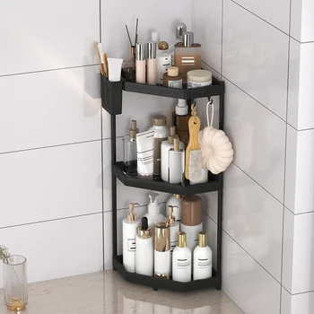 1PC Rust-Proof Corner Shower Triangle Rack 2/3 Tier Bathroom Organizer Shampoo Storage Shelf with Hooks for Bathroom Storage 1