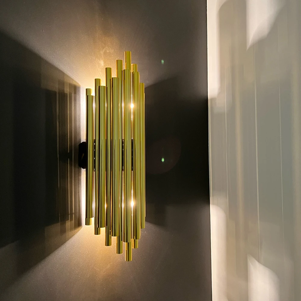 

Postmodern Copper Wall Light Gold Aisle Atmosphere Lights Indoor Decor LED Sconce Lamp For Villa Parlor Bedroom Loft Stair Lamp