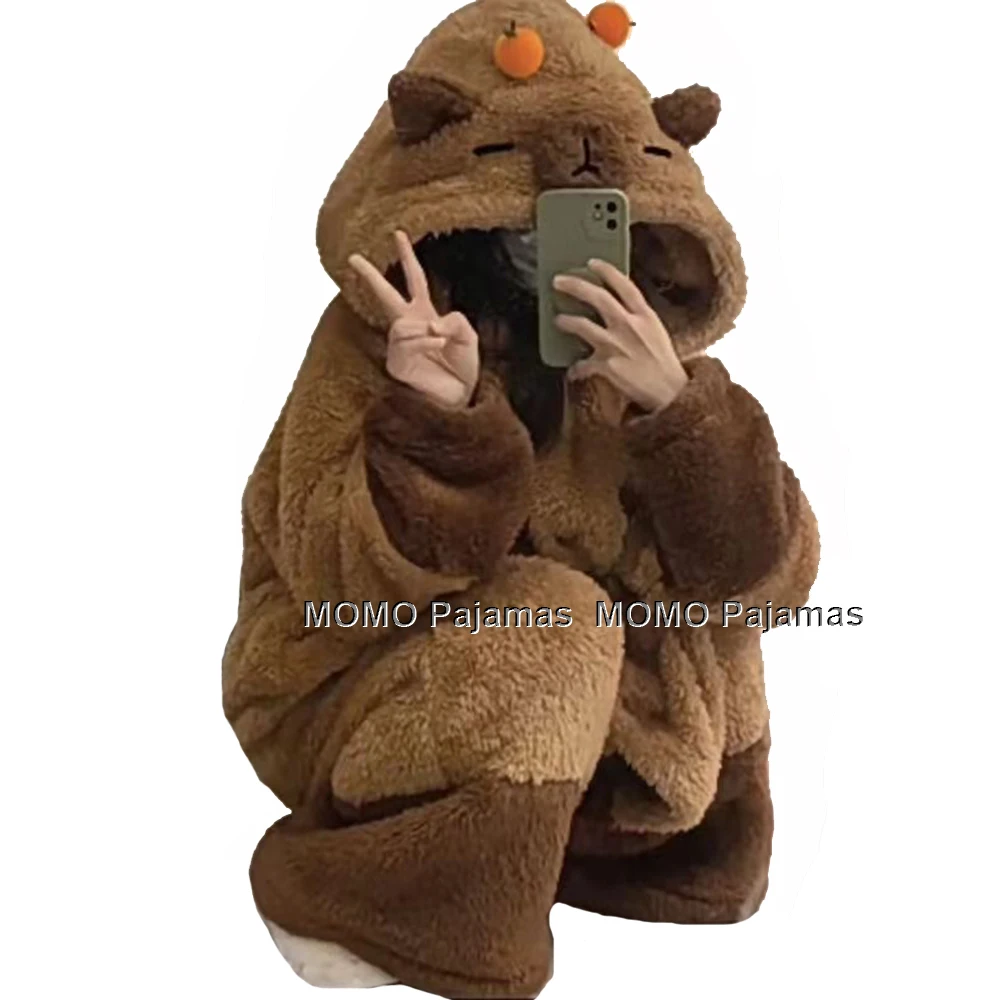 

Thickened Coral Fleece Animal Hooded Sleepwear Long Bathrobe Dressing Gown Winter Women Nightgown Loose Warm Flannel Night Dress