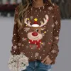 Cotton Christmas Pullover Womens & Girls Xmas Pattern Snowflakes & Reindeer Heads Full Printed Long Sleeve New Year Sweatshirt 5