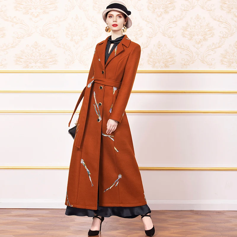 Luxury Trench Women Winter Coat Wool England Style Long Jacket Fashion  Design Slim Adjustable Waist Cashmere Outwear with Belt