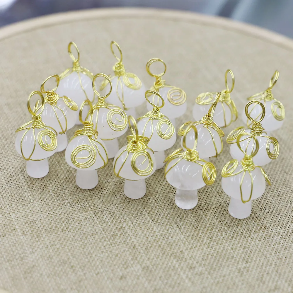 

Sell Natural Stone Gold Color Metal Pendant Winding Braid White Crystal Fashion Mushroom Necklace DIY Jewelry Gifts Making 10Pcs