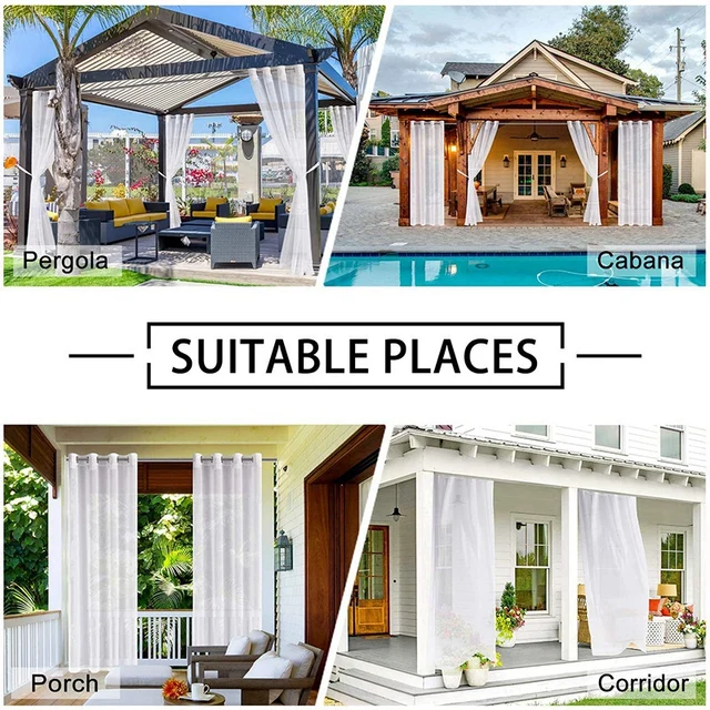 Fehér Kültéri Függöny Voile Kerti Vízálló Panel Ablak Puszta Drapériák Pergola Cabana Gazebo Sun Room Cortina - Image 6