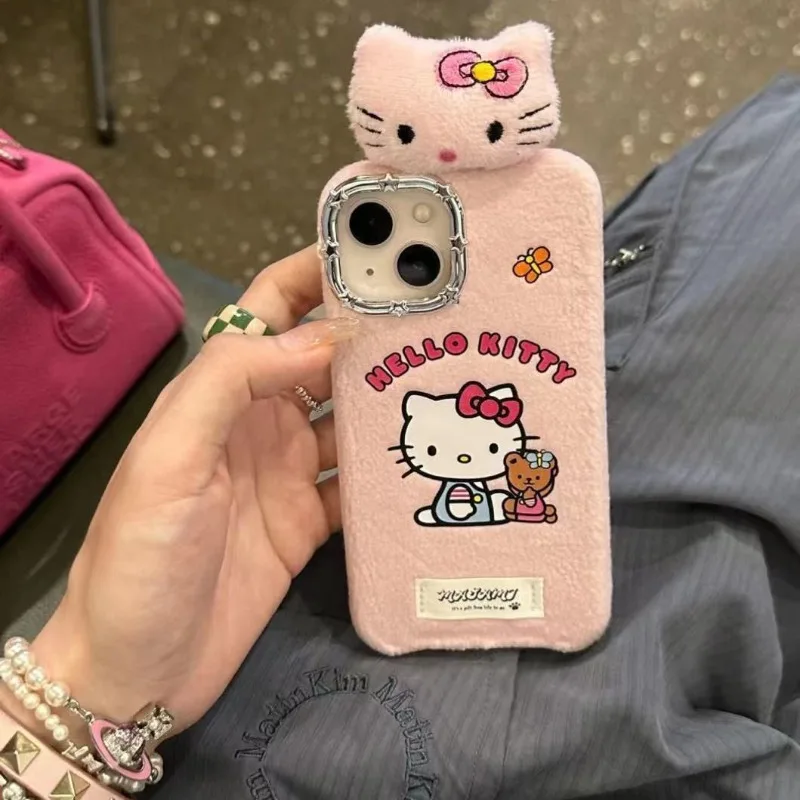 

Sanrio Anime Instagram Style Hello Kitty Cartoon Plush KT Cat Phone Case iPhone 15/14/13 New 15 Promax Phone Case Gift